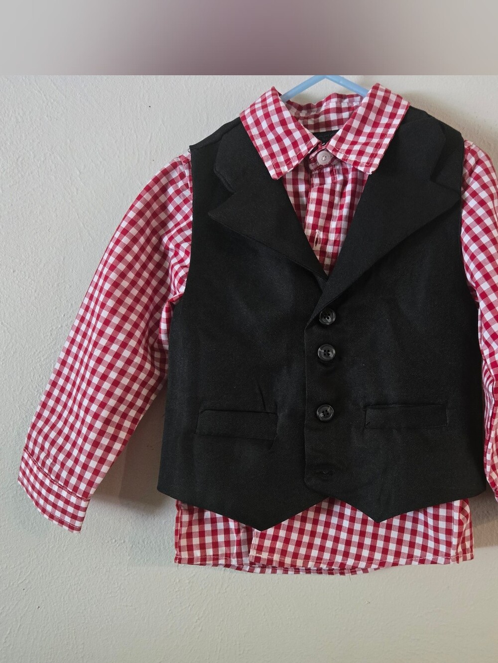 Boys Black Vest with Red Gingham Shirt